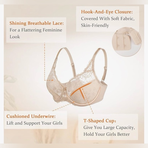 ⭐️3/$15 40C Sexy Lace Floral Full Coverage Unlined
Underwire Bra - Picture 8 of 13